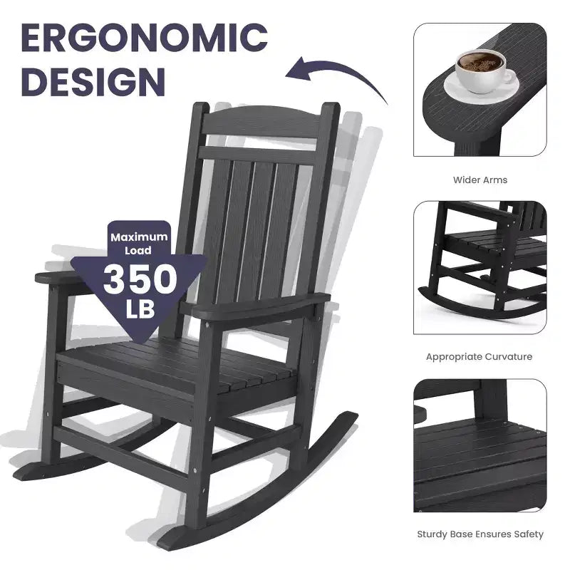 Hyleory HDPE Patio Rocking Adirondack Chair, Extra Wide Outdoor Chair for All Seasons