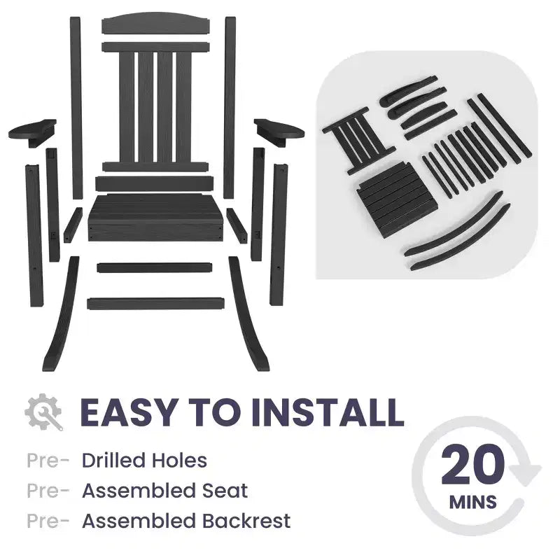 Hyleory HDPE Patio Rocking Adirondack Chair, Extra Wide Outdoor Chair for All Seasons