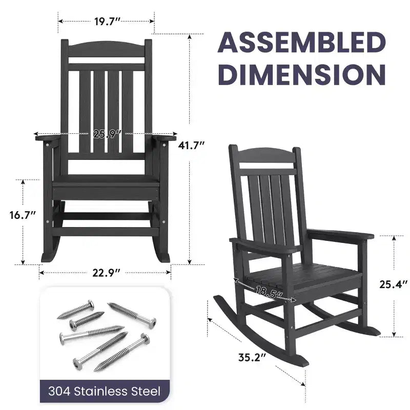 Hyleory HDPE Patio Rocking Adirondack Chair, Extra Wide Outdoor Chair for All Seasons