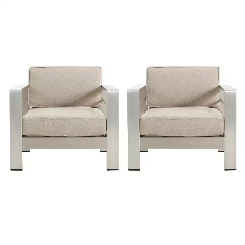 Christopher Knight Home Camila Outdoor Aluminum Club Chairs with Optional Cushions (Set of 2) ,Silver/Beige