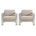 Christopher Knight Home Camila Outdoor Aluminum Club Chairs with Optional Cushions (Set of 2) ,Silver/Beige