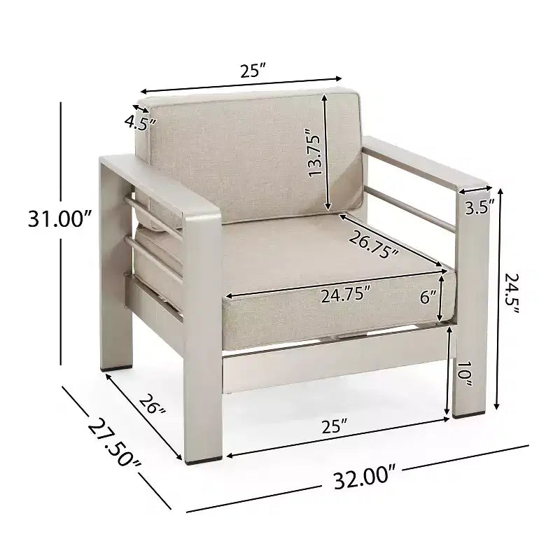 Christopher Knight Home Camila Outdoor Aluminum Club Chairs with Optional Cushions (Set of 2) ,Silver/Beige
