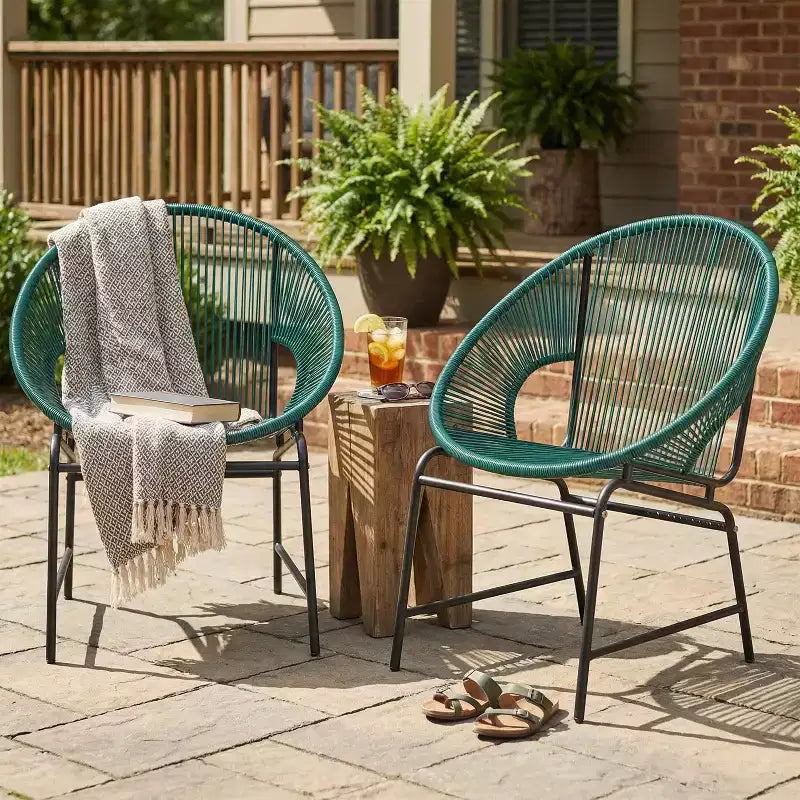 Christopher Knight Home Nusa Outdoor Rattan and Metal Acapulco Weave Club Chairs (Set of 2)