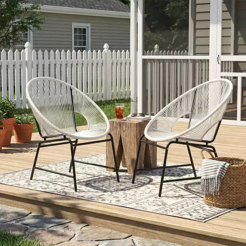 Christopher Knight Home Nusa Outdoor Rattan and Metal Acapulco Weave Club Chairs (Set of 2)
