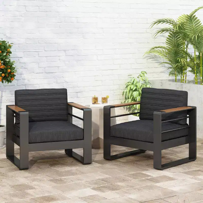 Christopher Knight Home Giovanna Outdoor Aluminum and Faux Wood Club Chair (Set of 2)