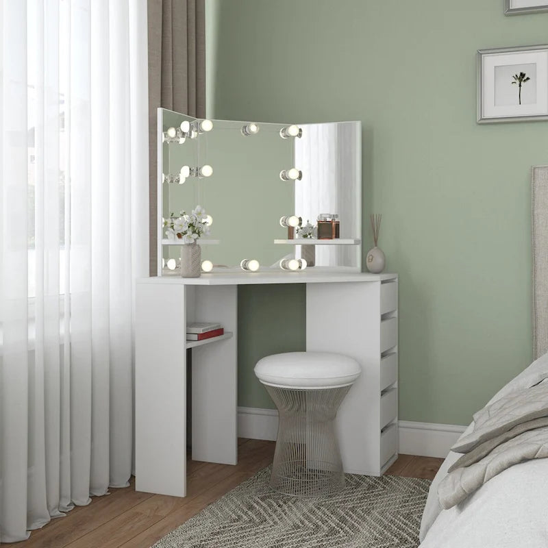 Roomsmart Corner Makeup Vanity Desk with 5 Drawers