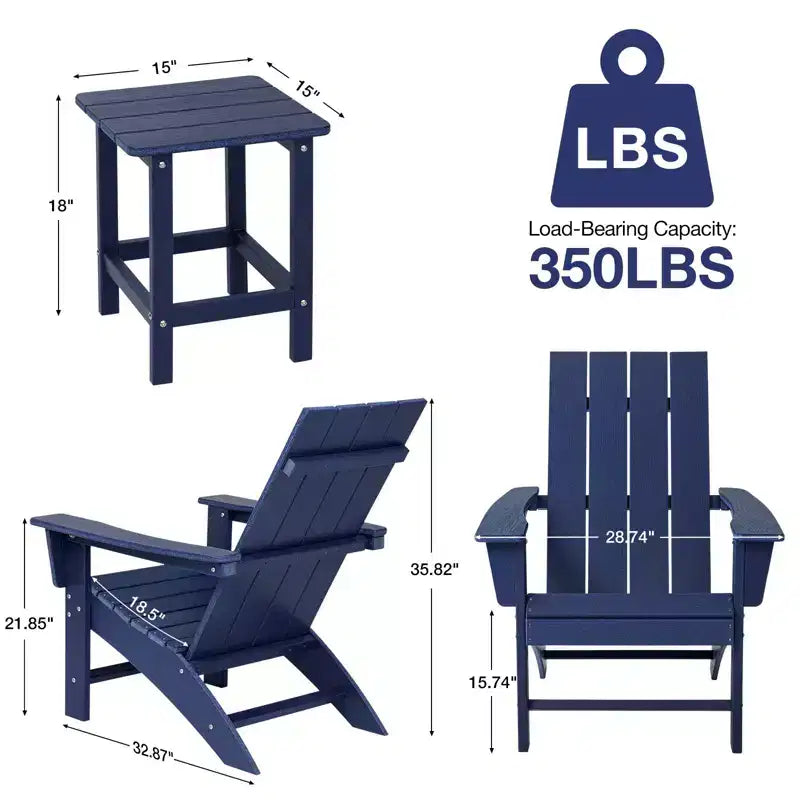 GARPROVM 2 sedie Adirondack con tavolino, in HDPE, resistenti alle intemperie, mobili da giardino e patio