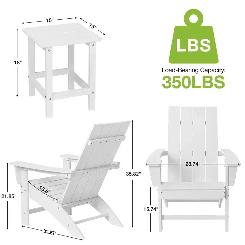 GARPROVM 2 sedie Adirondack con tavolino, in HDPE, resistenti alle intemperie, mobili da giardino e patio