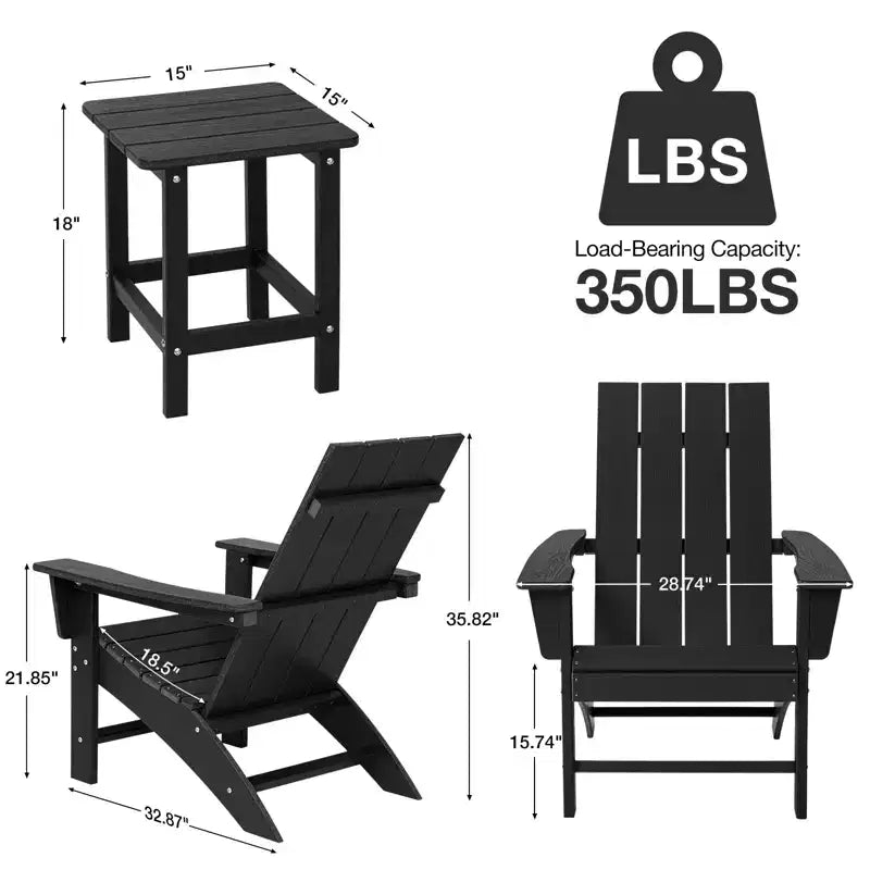GARPROVM 2 sedie Adirondack con tavolino, in HDPE, resistenti alle intemperie, mobili da giardino e patio
