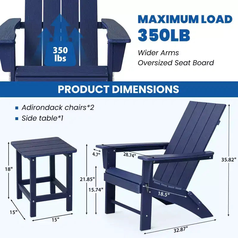 GARPROVM 2 Sedie Adirondack Pieghevoli Aggiornate in HDPE con Tavolino Laterale Resistente alle Intemperie per Esterni