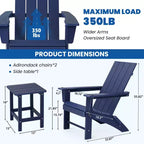 GARPROVM 2 Sedie Adirondack Pieghevoli Aggiornate in HDPE con Tavolino Laterale Resistente alle Intemperie per Esterni