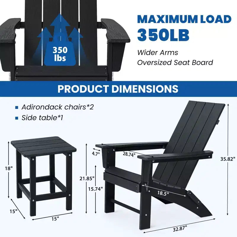 GARPROVM 2 Sedie Adirondack Pieghevoli Aggiornate in HDPE con Tavolino Laterale Resistente alle Intemperie per Esterni
