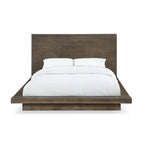 Nels Pine Wood Platform Queen Bed, Plinth Base, Distressed Brown
