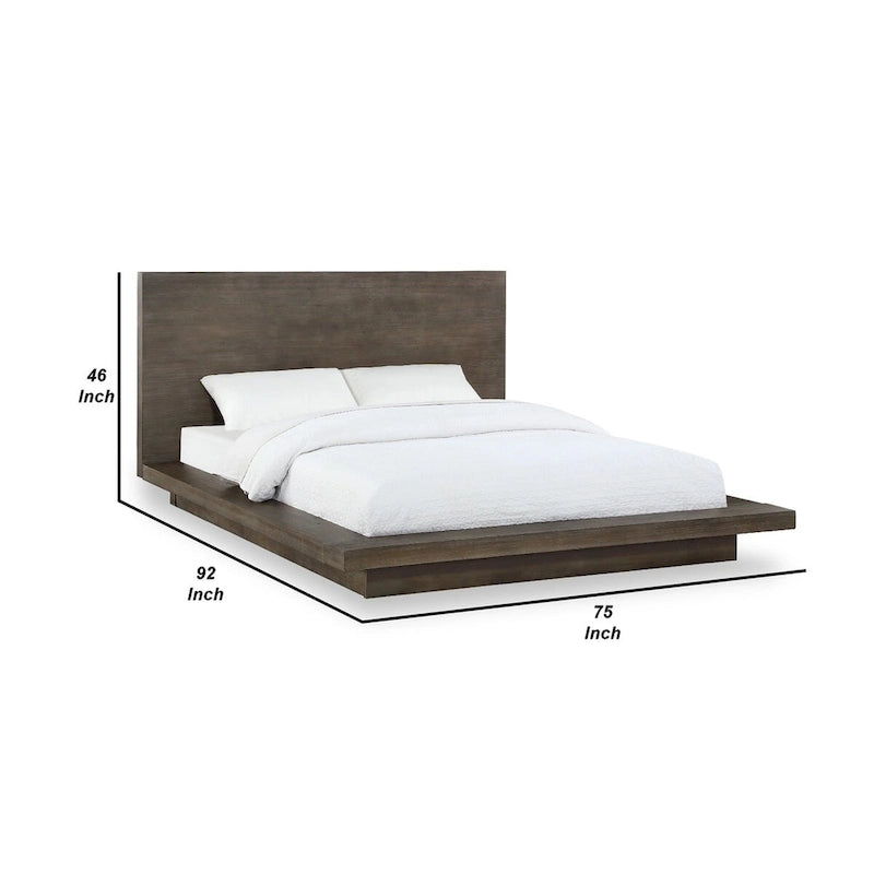Nels Pine Wood Platform Queen Bed, Plinth Base, Distressed Brown