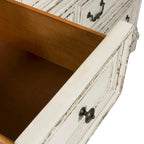 Magnolia Manor Antique White & Weathered Bark Upholstered Sleigh Bed, Dresser and Mirror, and Nightstand Set