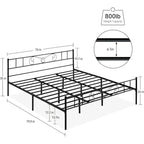 Bed Frame with Storage, with Vintage Pattern Headboard and Footboard, Load Up to 800Lbs