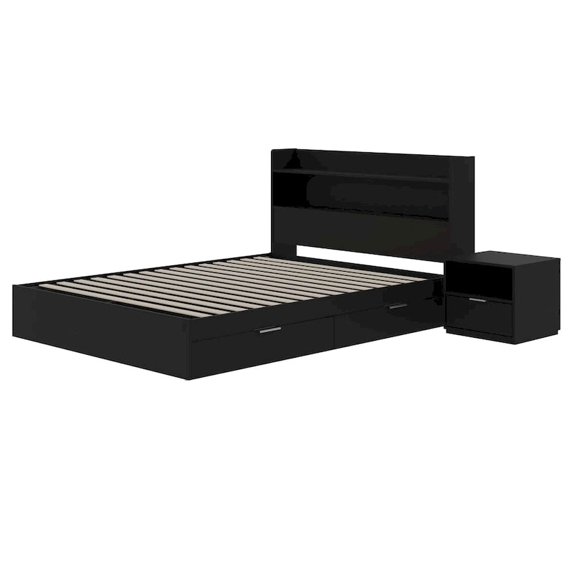 Letto a piattaforma Hunter con testiera e comodino a 1 cassetto