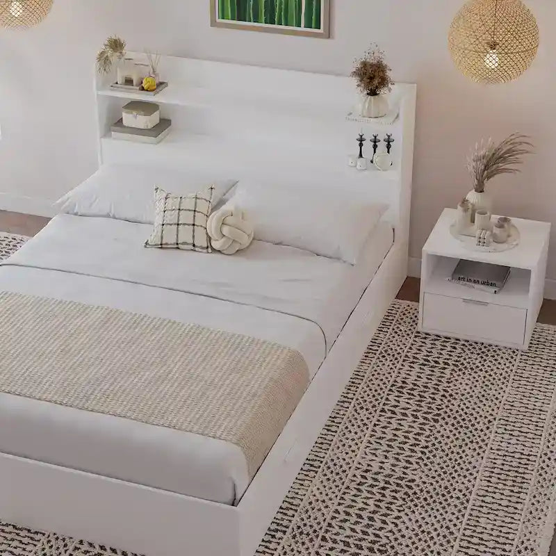 Letto a piattaforma Hunter con testiera e comodino a 1 cassetto