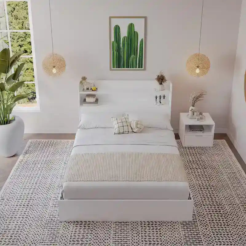 Letto a piattaforma Hunter con testiera e comodino a 1 cassetto