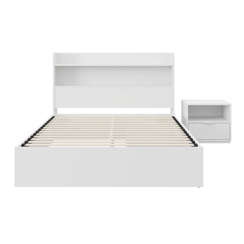 Letto a piattaforma Hunter con testiera e comodino a 1 cassetto