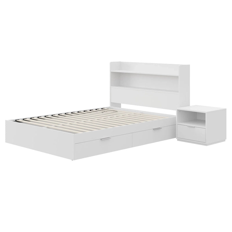 Letto a piattaforma Hunter con testiera e comodino a 1 cassetto