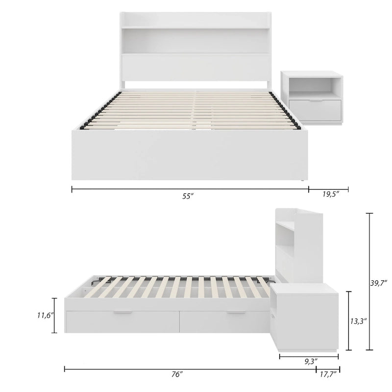 Letto a piattaforma Hunter con testiera e comodino a 1 cassetto