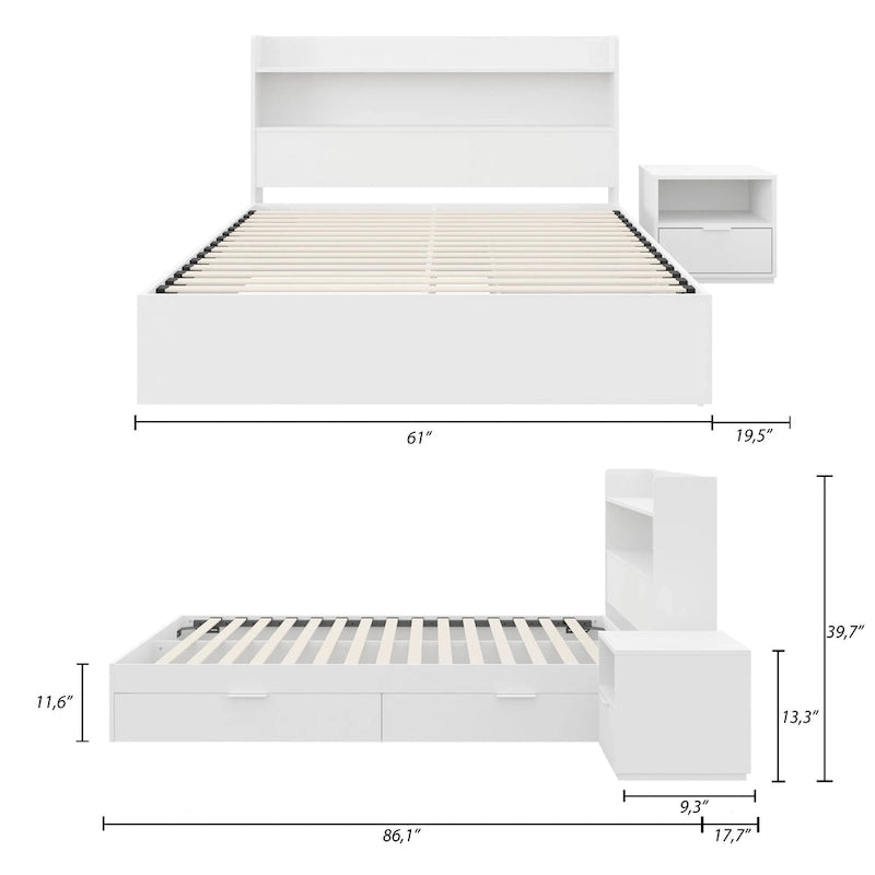 Letto a piattaforma Hunter con testiera e comodino a 1 cassetto