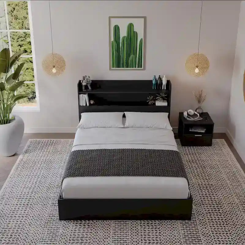 Letto a piattaforma Hunter con testiera e comodino a 1 cassetto