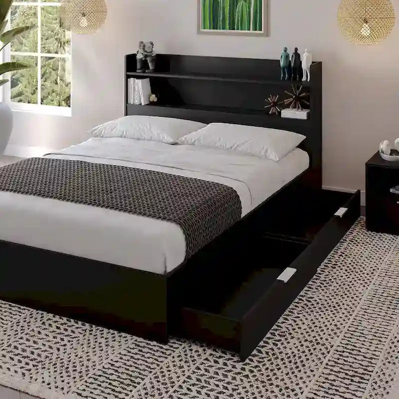 Letto a piattaforma Hunter con testiera e comodino a 1 cassetto