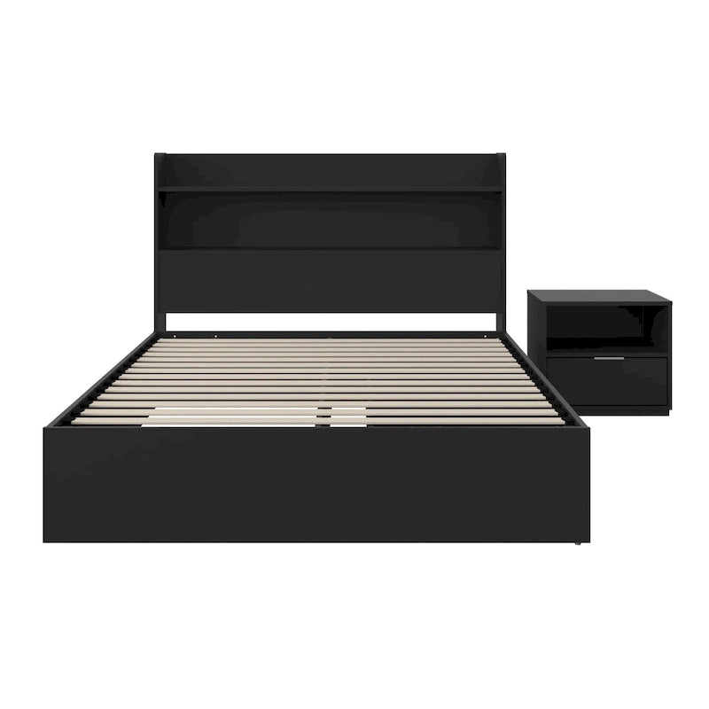 Letto a piattaforma Hunter con testiera e comodino a 1 cassetto