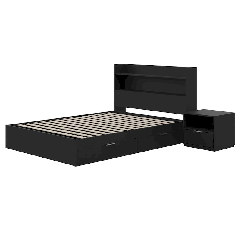 Letto a piattaforma Hunter con testiera e comodino a 1 cassetto