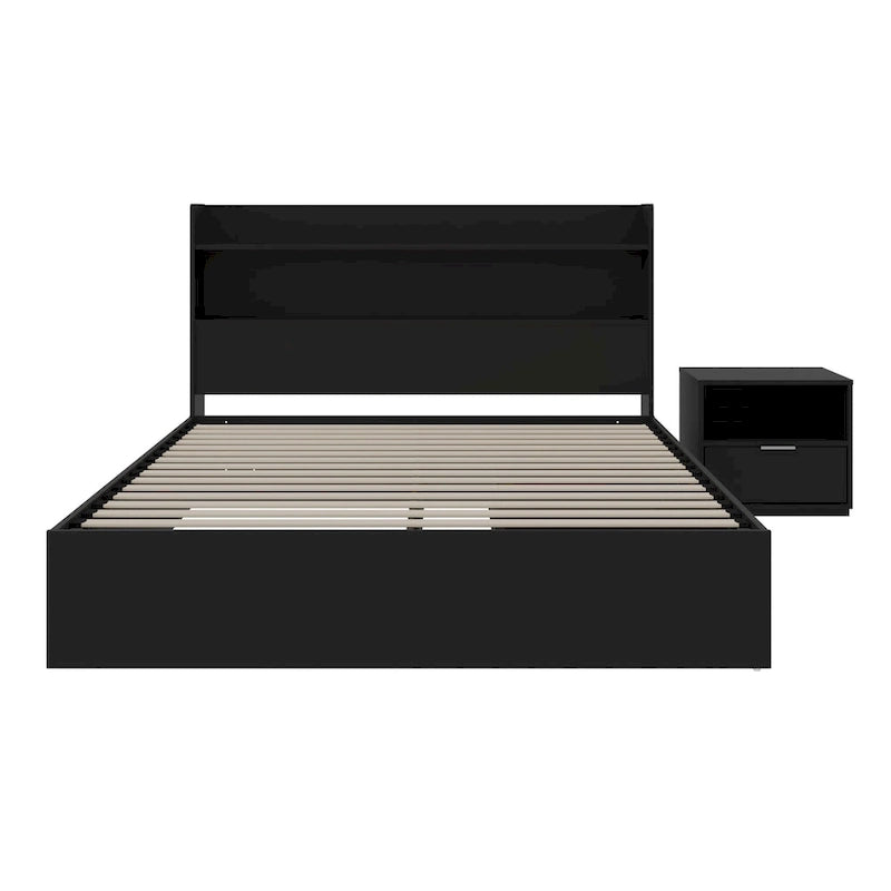 Letto a piattaforma Hunter con testiera e comodino a 1 cassetto