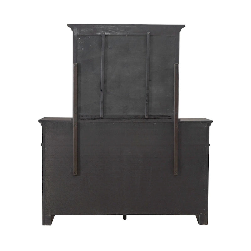 Paradise Valley Saddle Brown Upholstered Bed, Dresser and Mirror, & Nightstand