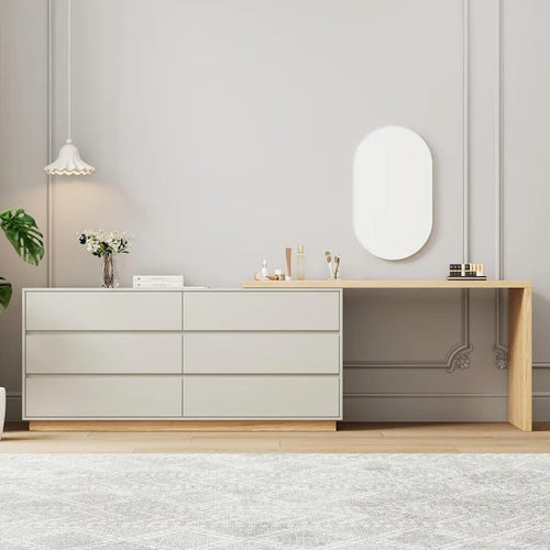 55,2 Pollici Bianco Angolare a L Toeletta con 6 Cassetti Perfetta per Camere da Letto o Studi