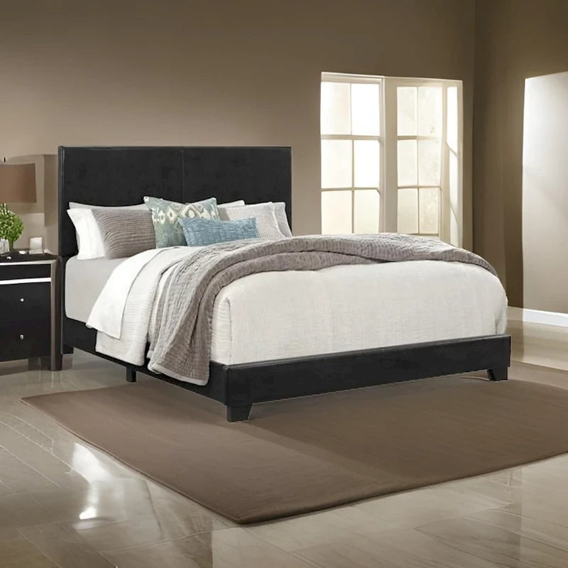 Shirin King Size Bed, Wood, Nailhead Trim, Upholstered Headboard, Black