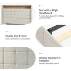 Celia Modern 61.5 Geometric Pattern Bed with Storage Headboard and Warm Night Light by HULALA HOME