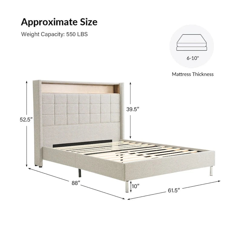 Celia Modern 61.5 Geometric Pattern Bed with Storage Headboard and Warm Night Light by HULALA HOME