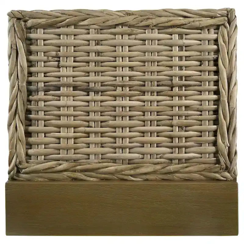 Letto matrimoniale Ayla, design in rattan intrecciato, testiera a pannelli, mogano grigio