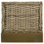 Letto matrimoniale Ayla, design in rattan intrecciato, testiera a pannelli, mogano grigio