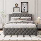 Queen Platform Bed with Twin Size Trundle and 2 USB Ports on each side