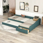 Divano letto imbottito matrimoniale singolo con letto estraibile e cassetto, verde