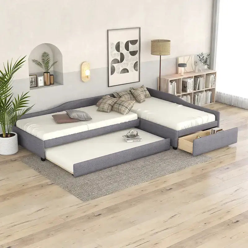 Divano letto imbottito matrimoniale singolo con letto estraibile e cassetto, verde