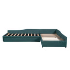Divano letto imbottito matrimoniale singolo con letto estraibile e cassetto, verde