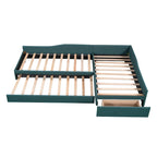 Divano letto imbottito matrimoniale singolo con letto estraibile e cassetto, verde
