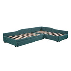 Divano letto imbottito matrimoniale singolo con letto estraibile e cassetto, verde