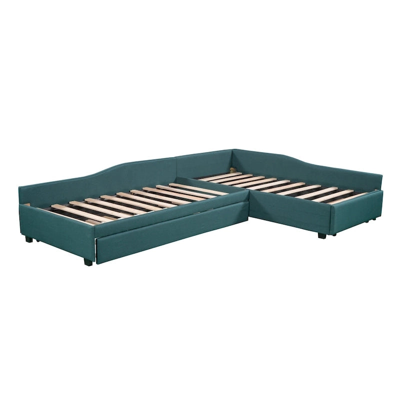 Divano letto imbottito matrimoniale singolo con letto estraibile e cassetto, verde