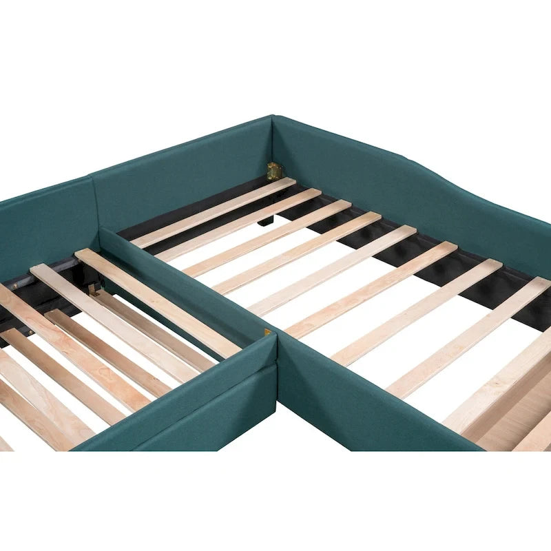 Divano letto imbottito matrimoniale singolo con letto estraibile e cassetto, verde