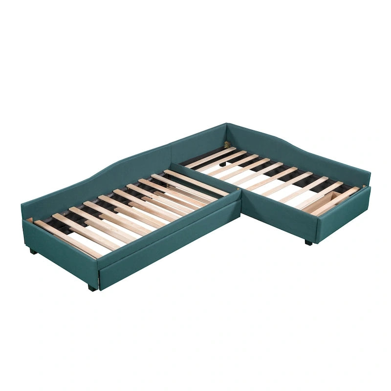 Divano letto imbottito matrimoniale singolo con letto estraibile e cassetto, verde