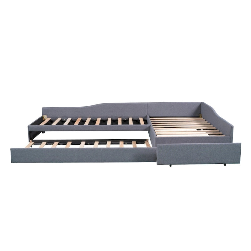 Divano letto imbottito matrimoniale singolo con letto estraibile e cassetto, verde