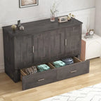 Mixoy Modern Murphy Bed Chest with Mattress,Storage Drawer,Charging Station